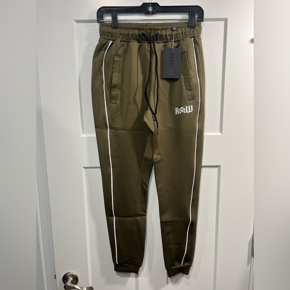 RAW Men's Olive Joggers with White Accents